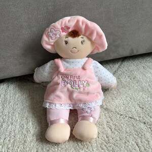 Baby GUND My First Dolly Plush Brunette Soft Rag Doll 12" Pink Floral